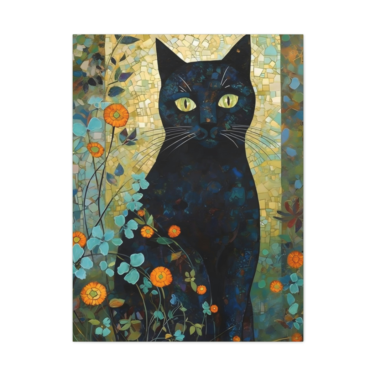 Black Cat Folk ORIGINAL Garden Painting 6 X 9 Mini Canvas 