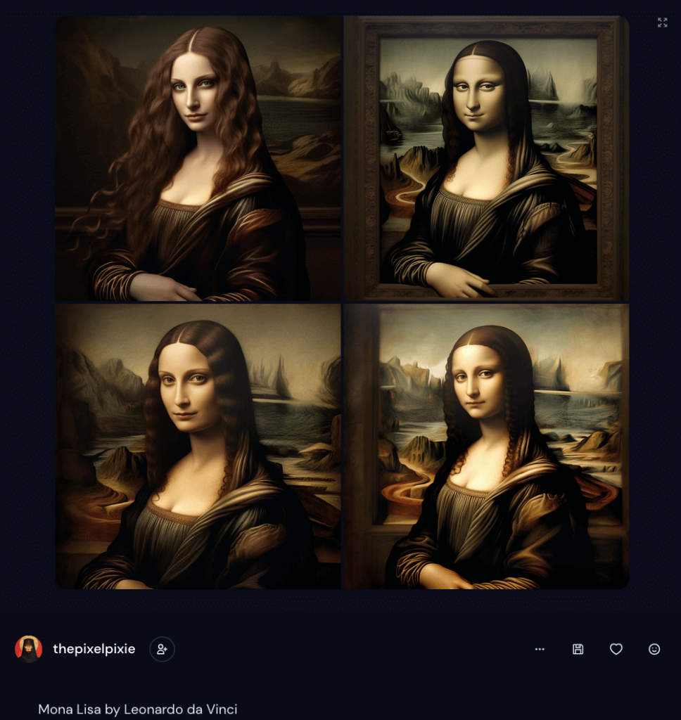 Mona Lisa by Leonardo da Vinci - a set of 4 as interpreted by MidJourney