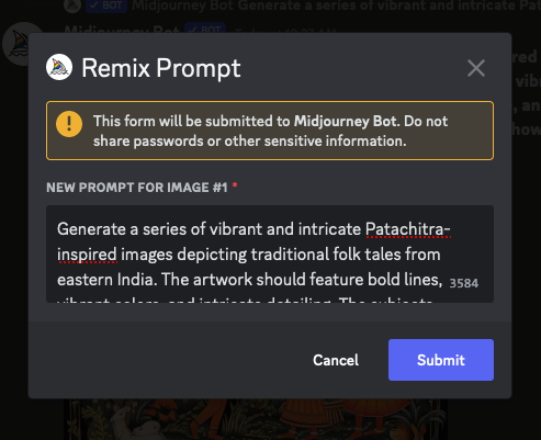 MidJourney Remix Prompt box