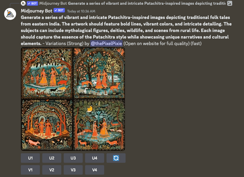 Grid of 4 variants of the first image in the original grid for the Patachitra prompt